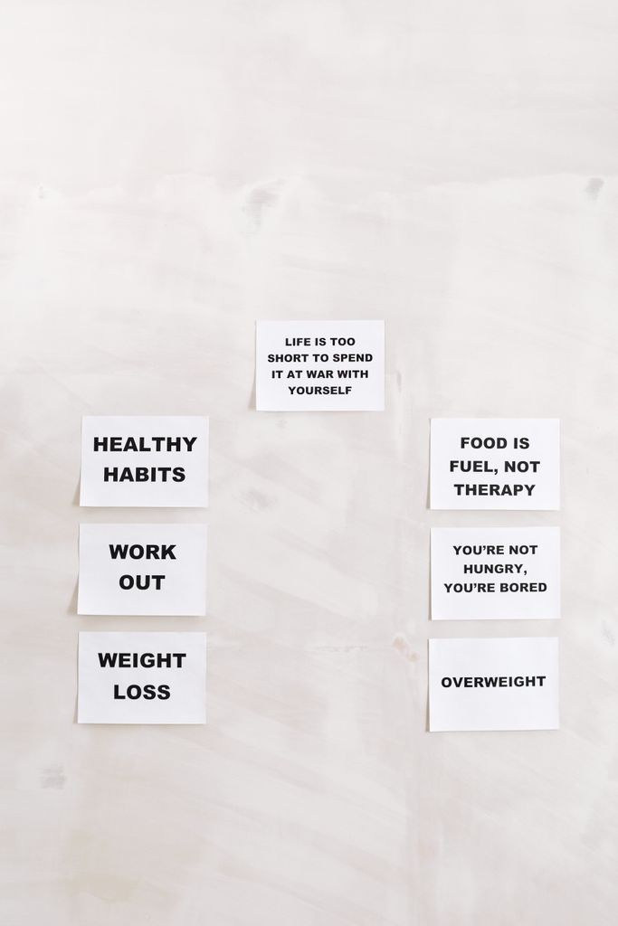 Collection of quotes promoting healthy habits and weight loss for a balanced lifestyle.